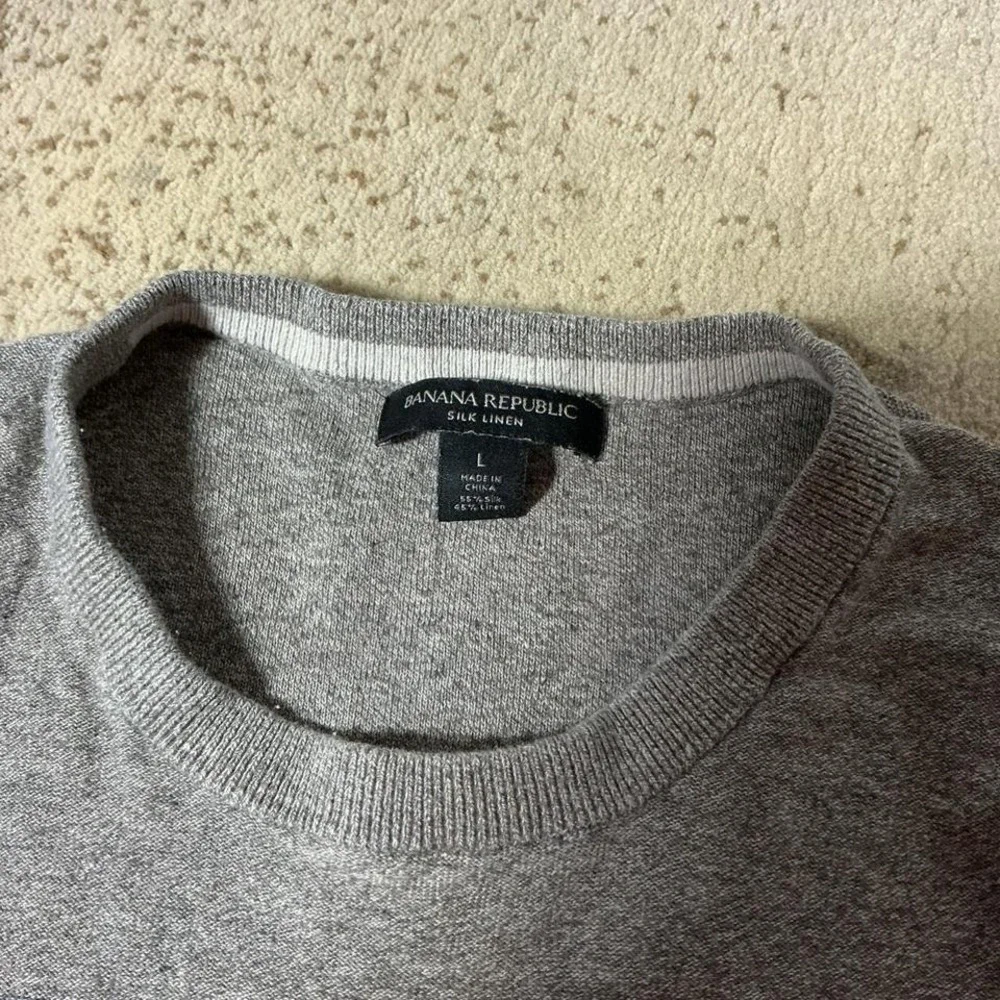 Banana Republic Mens Silk Linen Striped Crewneck Sweater‎ Old Money White L